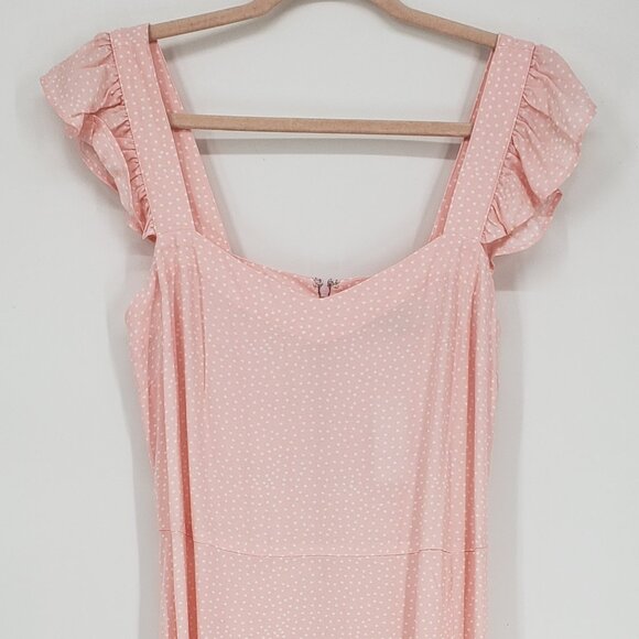 LOFT Polka Dot Midi Dress 8 Women's Sundress Sleeveless Ruffle Trim Pink White - Picture 8 of 13